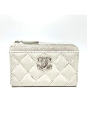 Chanel Coin Case CC Logo Fragment Caviar Leather White